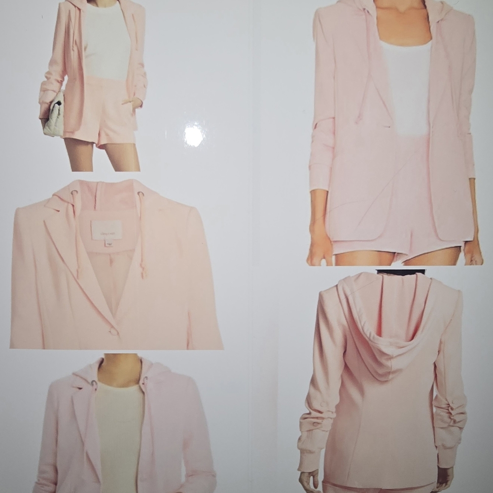 SET Cinq a Sept Hooded Khloe Blazer and Shorts SET in Pink Quartz Size 8 US - Picture 9 of 13